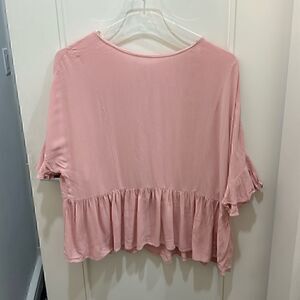 Pink Zara Top Ruffle Sleeve